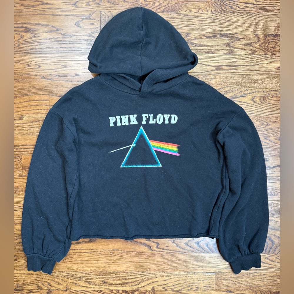 Pink Floyd Girls Black Graphic Fleece Cropped Hoodie Size 14-16 XL